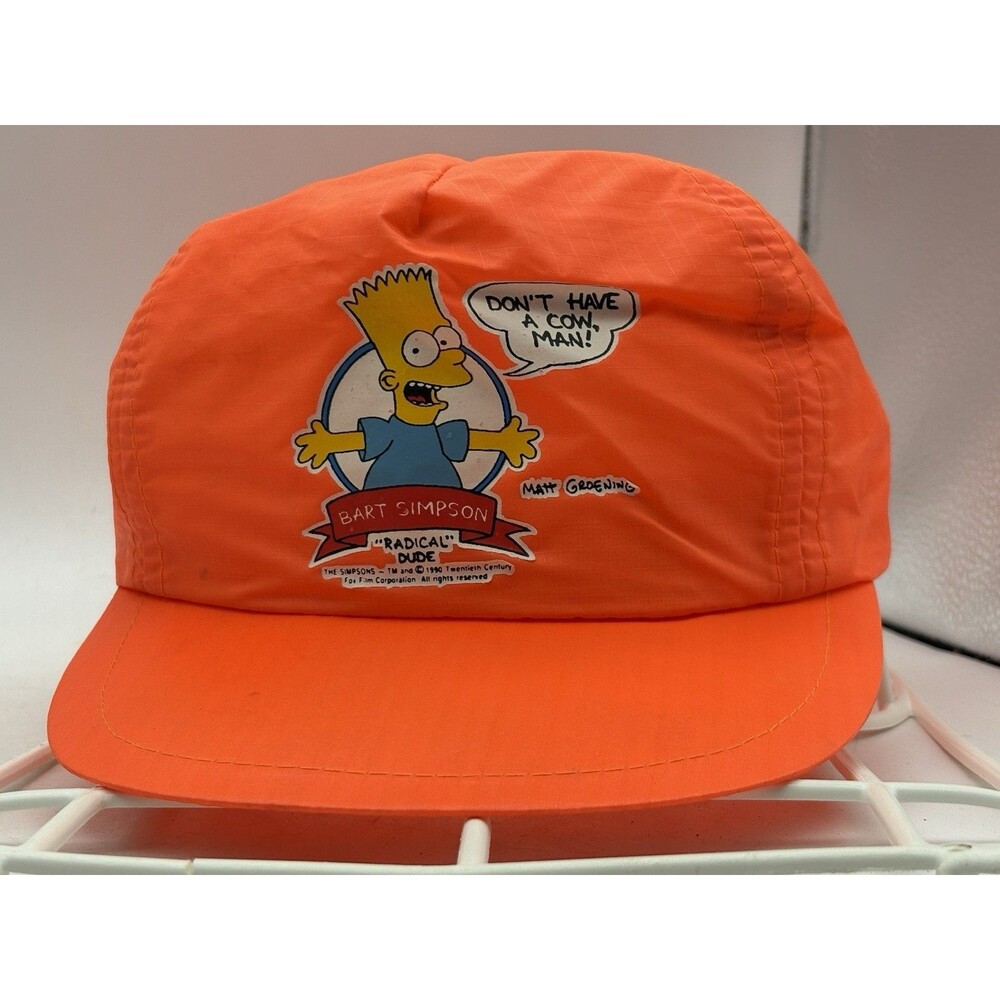 Vintage 1990 Bart Simpson Don’t Have a Cow Orange Snapback Hat Universal